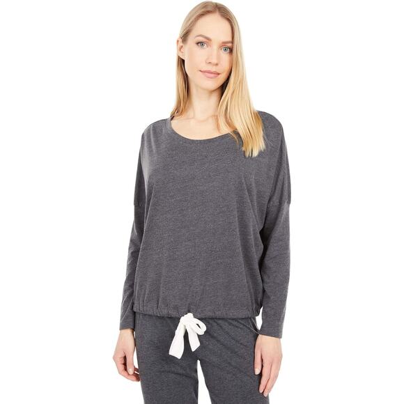 Eberjey Womens Heather Slouchy Pajama Top Drawstring Hemline Charcoal Size S NWT - Picture 1 of 9